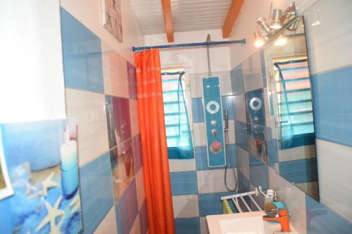 a bathroom with a shower and a sink at Passion Caraïbes in Saint-Claude