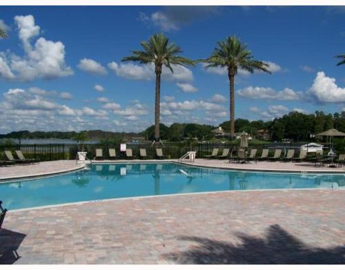 a large swimming pool with palm trees in the background at Beautiful Condo Close to Busch Gardens in Tampa