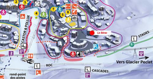 a map of a ski resort at App d'exception 8pers, 66 m2, plein sud, confort, sauna, au calme, rénovation 2024 in Val Thorens
