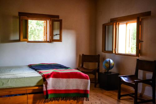 1 dormitorio con 1 cama y 2 ventanas en EL PAJAR DE ANGELINES en Tocon De Quentar