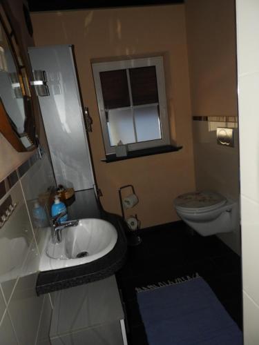 y baño con lavabo y aseo. en Ferienwohnung Hahnenblick, en Waldfeucht