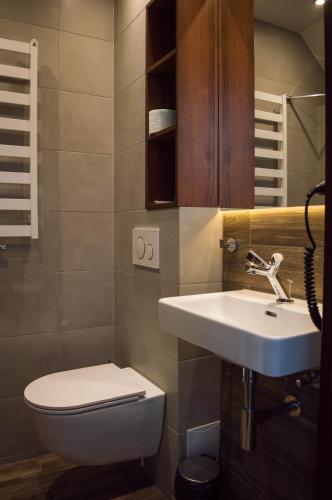 a bathroom with a toilet and a sink at Resort Jura in Kroczyce