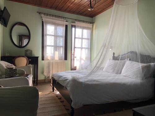 a bedroom with a bed with a mosquito net at Varosi 4 Seasons in Edessa