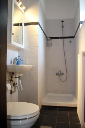 a bathroom with a toilet and a sink and a shower at Kouros Chania Villas in Maleme