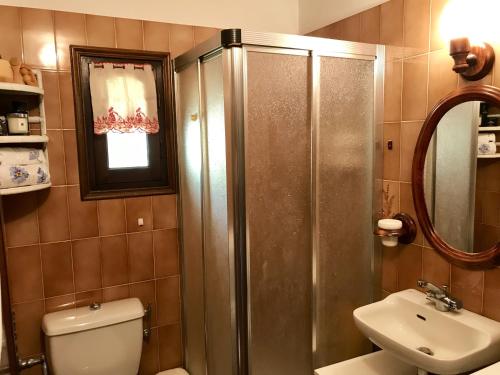une salle de bain avec une douche, des toilettes et un lavabo dans l'établissement Chambre d'Hôtes Casa Mia, à Belvédère