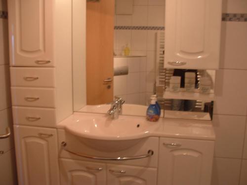 a bathroom with a sink and a mirror at Haus Eschenberg in Kirchdorf im Wald