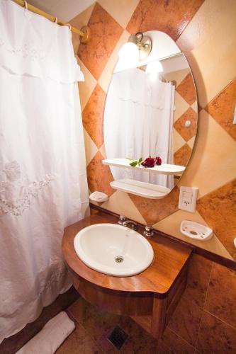 a bathroom with a sink and a mirror at Linda Vista Apart Hotel in El Calafate