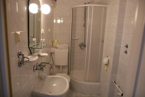 ホイニツェにあるHotel Poloniaのバスルーム(トイレ、洗面台、シャワー付)