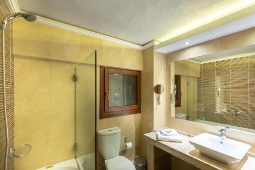 a bathroom with a toilet and a sink and a shower at Nevros Hotel Resort and Spa in Neochori