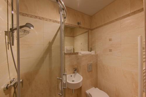 レシュノにあるWilla Leszczynkoのバスルーム(シャワー、トイレ、シンク付)