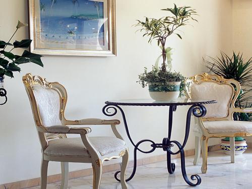 two chairs and a table with a plant on it at Hotel Albatros in Piano di Sorrento