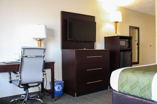 a hotel room with a bed and a desk and a television at Quality Inn Florence East in Florence