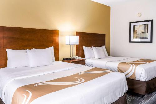 a hotel room with two beds and a lamp at Quality Inn Alexander City in Alexander City