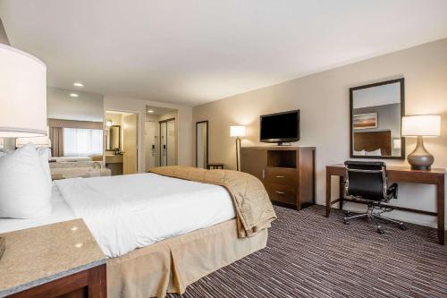 a hotel room with a bed and a desk and a television at Quality Inn & Suites Hermosa Beach in Hermosa Beach