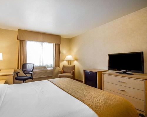 a hotel room with a bed and a flat screen tv at Quality Inn Petaluma - Sonoma in Petaluma
