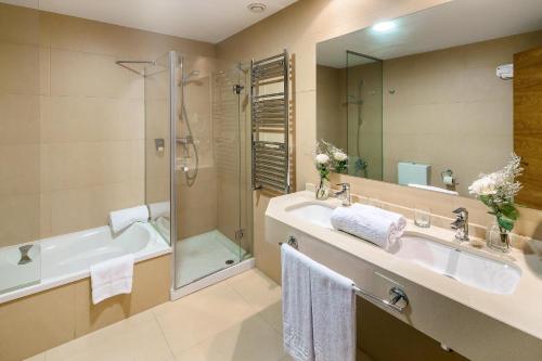 een badkamer met een bad, een wastafel en een douche bij Hotel Zalle Don Fernando in Granda