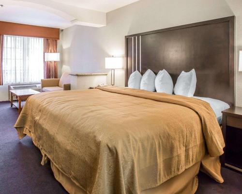 Cette chambre comprend un grand lit et un canapé. dans l'établissement Quality Inn & Suites Woodland - Sacramento Airport, à Woodland