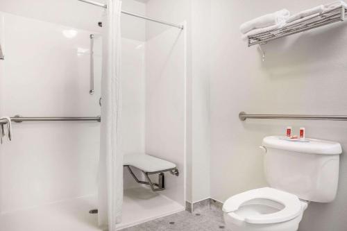 a bathroom with a toilet and a shower at Econo Lodge Inn & Suites near China Lake Naval Station in Ridgecrest