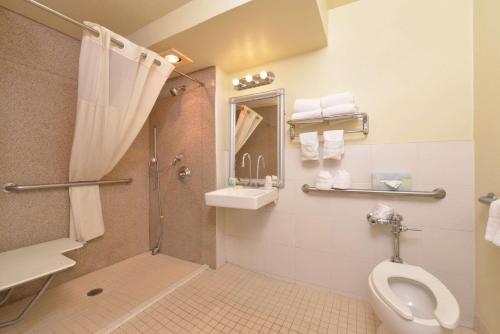 a bathroom with a toilet and a sink at Quality Inn & Suites Montebello - Los Angeles in Montebello