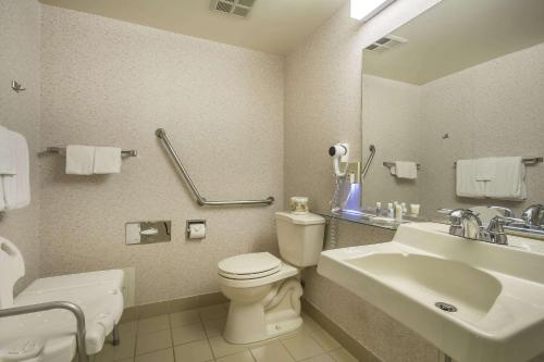 a bathroom with a toilet and a sink at Comfort Inn Chilliwack in Chilliwack