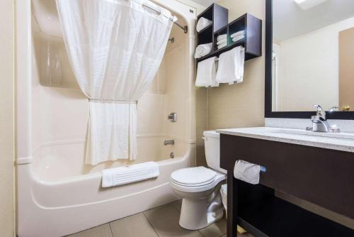 a bathroom with a white toilet and a sink at Comfort Inn in Owen Sound