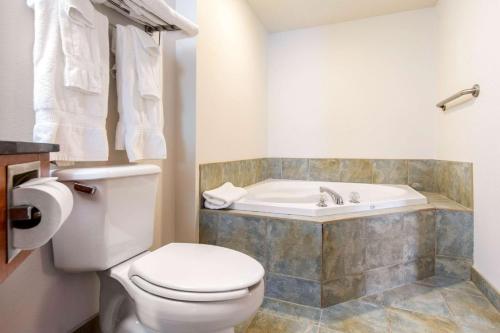 a bathroom with a toilet and a bath tub at Comfort Inn & Suites Shawinigan in Shawinigan