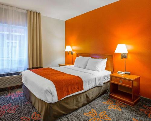 um quarto de hotel com uma cama grande e uma janela em Comfort Inn & Suites University em Calgary