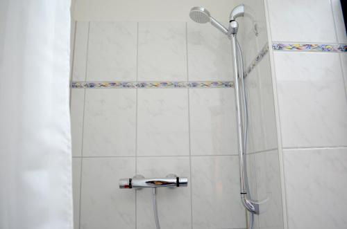 a shower with a shower head in a bathroom at Hana Aparthotel in Hamburg