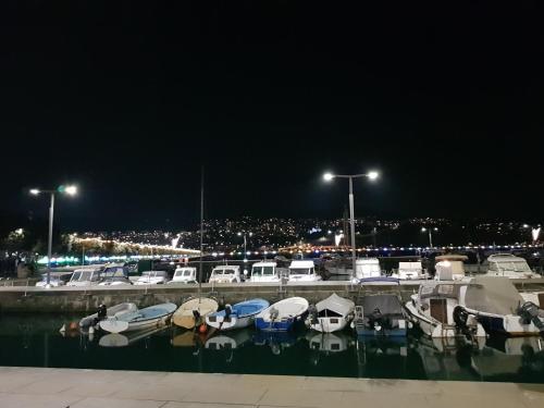 a group of boats docked in a marina at night at Casa nostra Capodistria in Koper