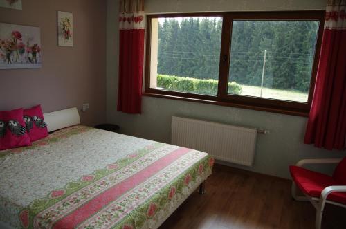 1 dormitorio con cama y ventana en Ferienwohnung " MILA" in Schwarzwald near Titisee, en Oberbränd