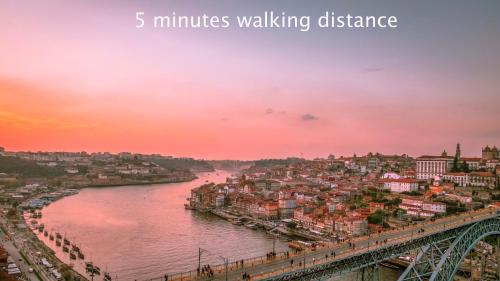 a view of a river with a city and a bridge at Porto Luxury Apartments in Vila Nova de Gaia