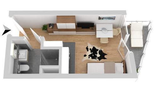 a rendering of a living room with a floor plan at Apart Hotel Messe Munich - my room Apartments in Munich