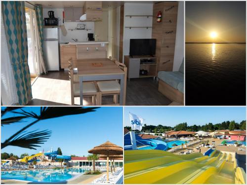 un collage di foto di un resort con parco acquatico di Mobile Home 701 a Les Mathes