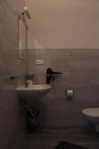 a bathroom with a sink and a toilet at Penzion u Pidly in Mariánské Lázně