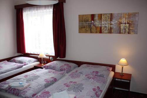 a hotel room with a bed and a window at Hotel Hynek in Náchod