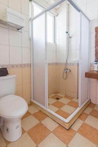 a bathroom with a shower with a toilet at Bali Lover in Jian