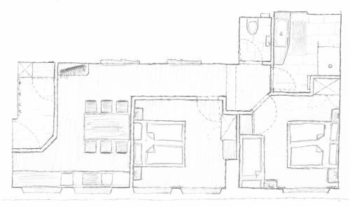 a black and white drawing of a building at Ferienwohnung Schrofamühli in Silbertal