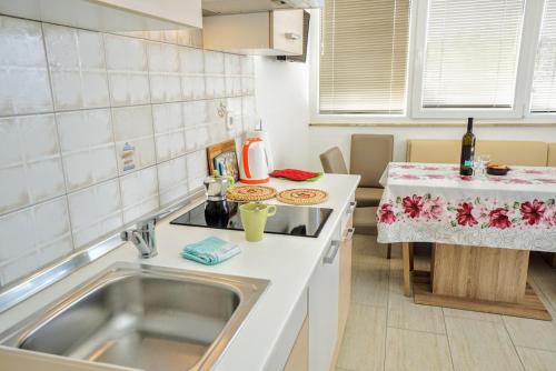 a kitchen with a sink and a counter top at Apartment Mirela in Savudrija