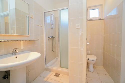 a bathroom with a sink and a toilet and a shower at Apartment Mandica in Savudrija
