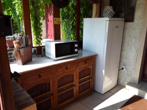 Elle comprend un four micro-ondes et un réfrigérateur. dans l'établissement La mare aux canards, à Cordieux