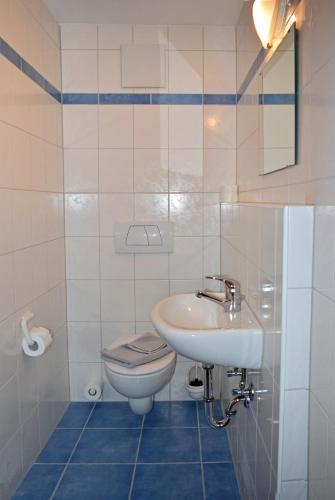 a bathroom with a sink and a toilet at Der Berghof in Hirschegg