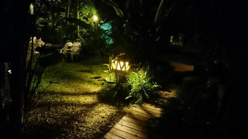 a backyard at night with a fire hydrant in the yard at Flower and Green Collection in Shunan