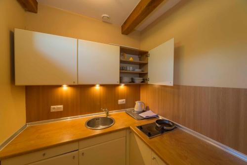 a kitchen with a sink and a counter top at Centrum Wypoczynkowo-Konferencyjne Solaris in Łazy