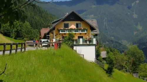 a house on the side of a grassy hill at Gasthof-Pension Stieber in Kleinsölk