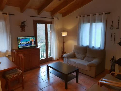 a living room with a couch and a tv at Apartaments Can Bundanci in Setcases