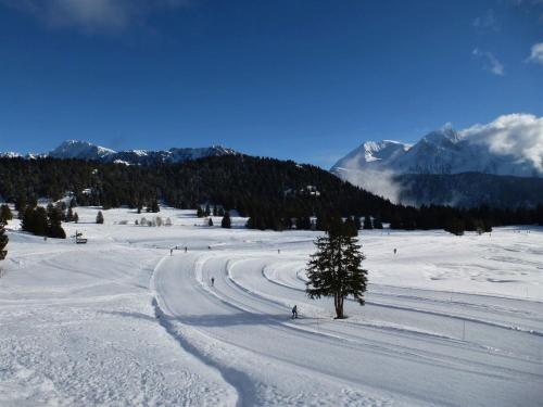 a group of people skiing down a snow covered slope at Appartement Chamrousse le Vernon in Chamrousse