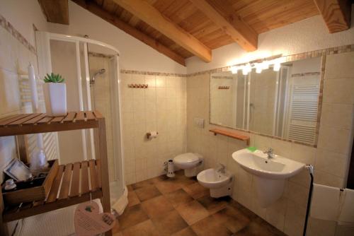 a bathroom with a sink and a toilet at La Grandze de François in Ollomont