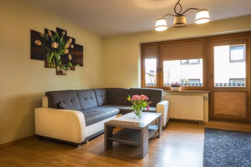 a living room with a couch and a table at Bastówka Apartamenty in Ustroń