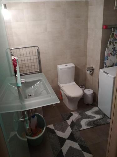 a small bathroom with a toilet and a sink at George's Apartment in Athens