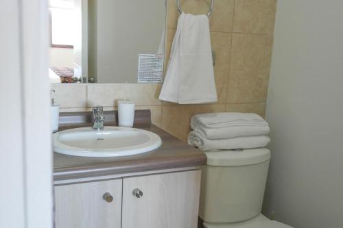 a bathroom with a sink and a toilet at Departamento Mirador Camilo Henriquez in Concepción